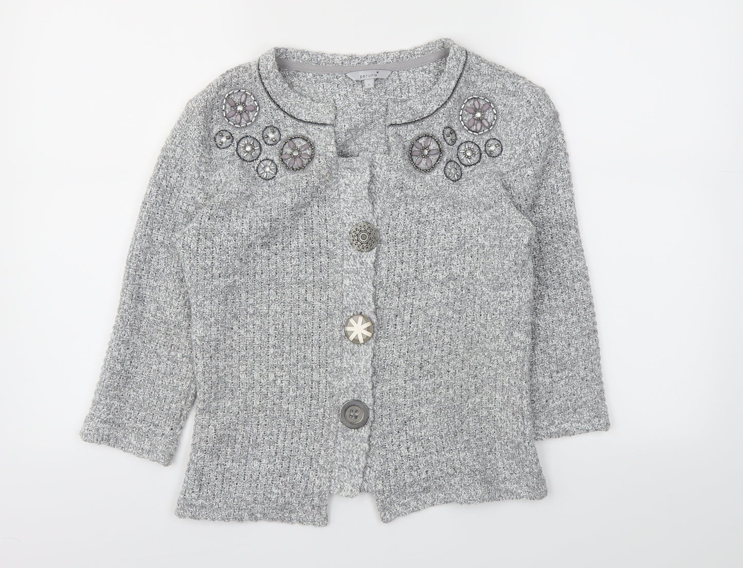 Per Una Womens Grey Floral  Cardigan Jumper Size S