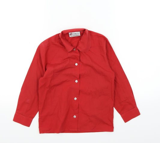 Front view of Denby Dale girls’ red colourblock basic button-up, size 3-4, years