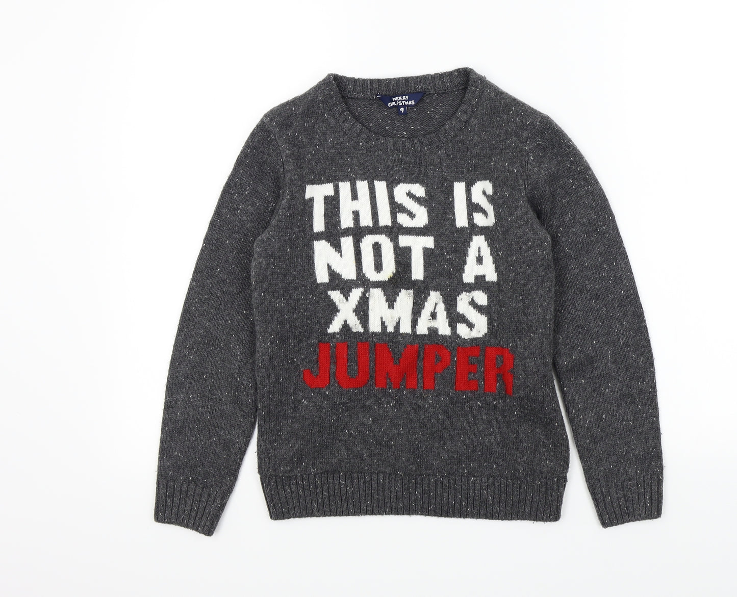 merry christmas Boys Grey Colourblock  Pullover Jumper Size 9 Years  - Light up Christmas Jumper