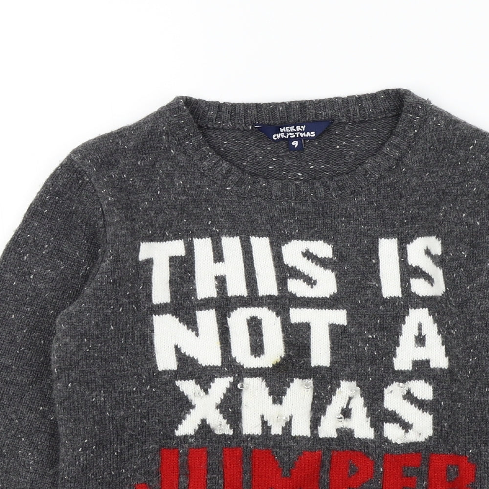 merry christmas Boys Grey Colourblock  Pullover Jumper Size 9 Years  - Light up Christmas Jumper