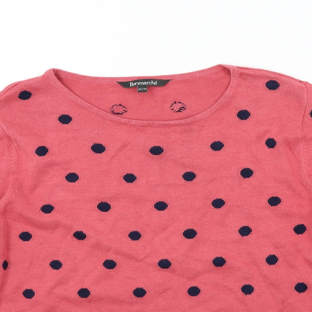 Bonmarché Womens Pink Polka Dot  Pullover Jumper Size 16