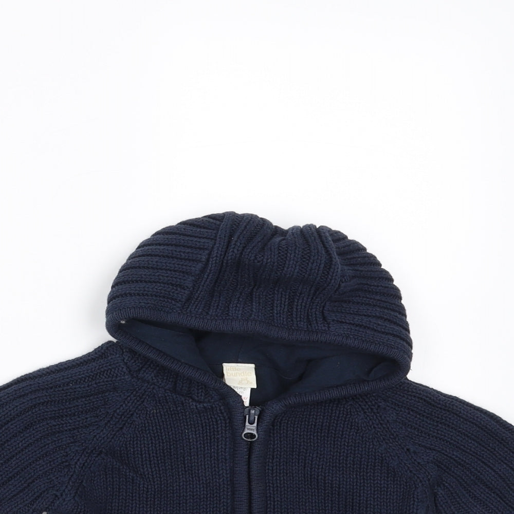 Little bundle Baby Blue  Knit Full Zip Jumper Size 0-3 Months  - hooded