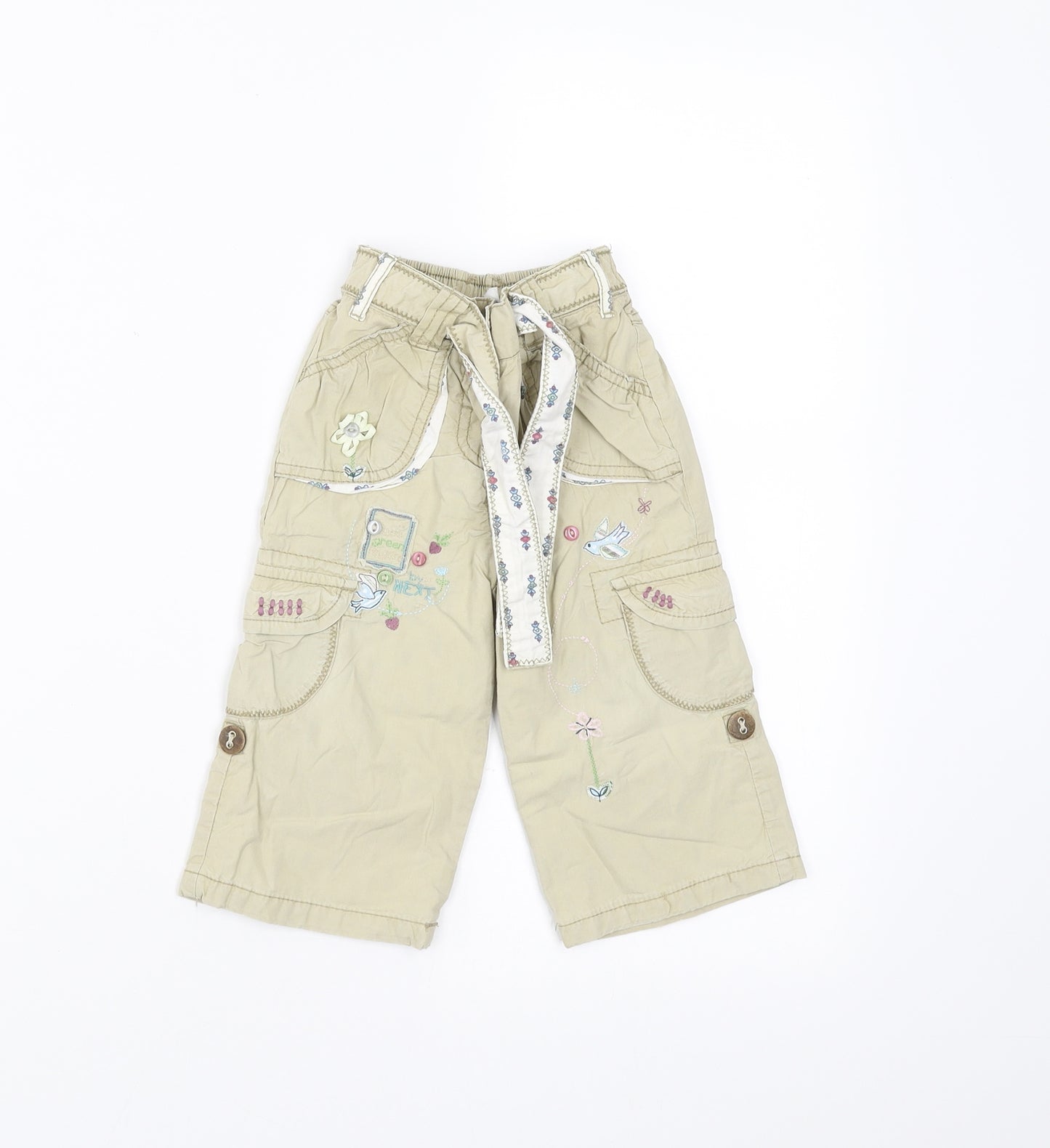 NEXT Girls Beige    Trousers Size 9-12 Months  - Embroidered detail