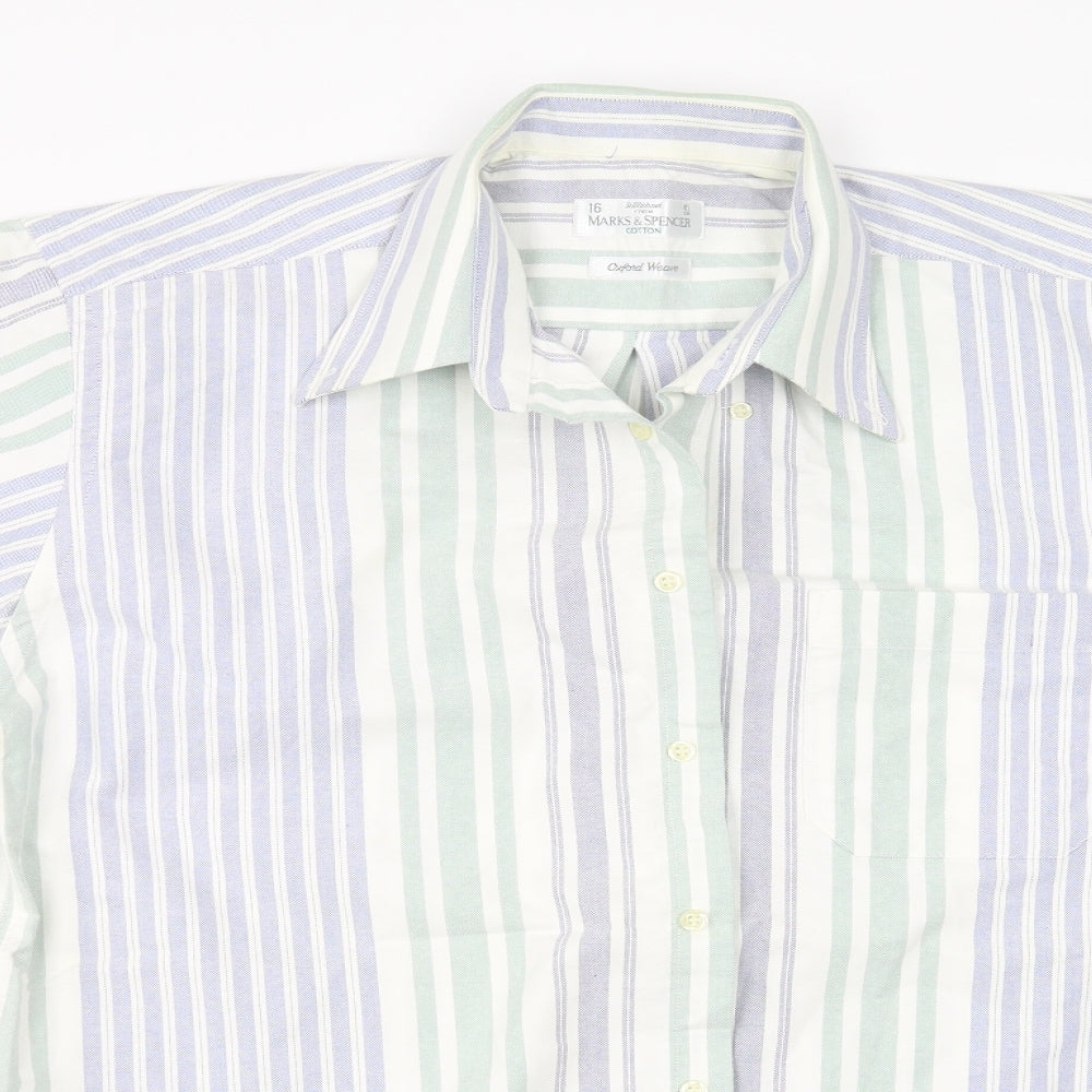 Marks and Spencer Mens Blue Striped   Button-Up Size 16