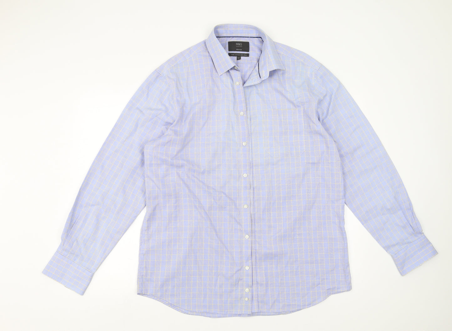Marks and Spencer Mens Blue Check   Button-Up Size 16.5
