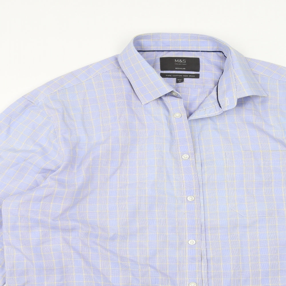 Marks and Spencer Mens Blue Check   Button-Up Size 16.5