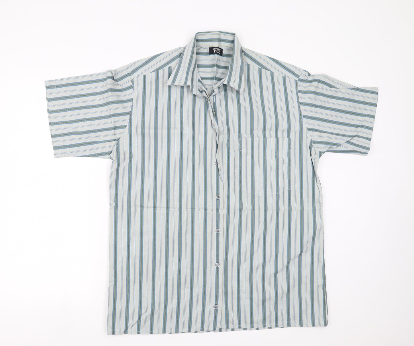 Marks and Spencer Mens Green Striped   Button-Up Size M