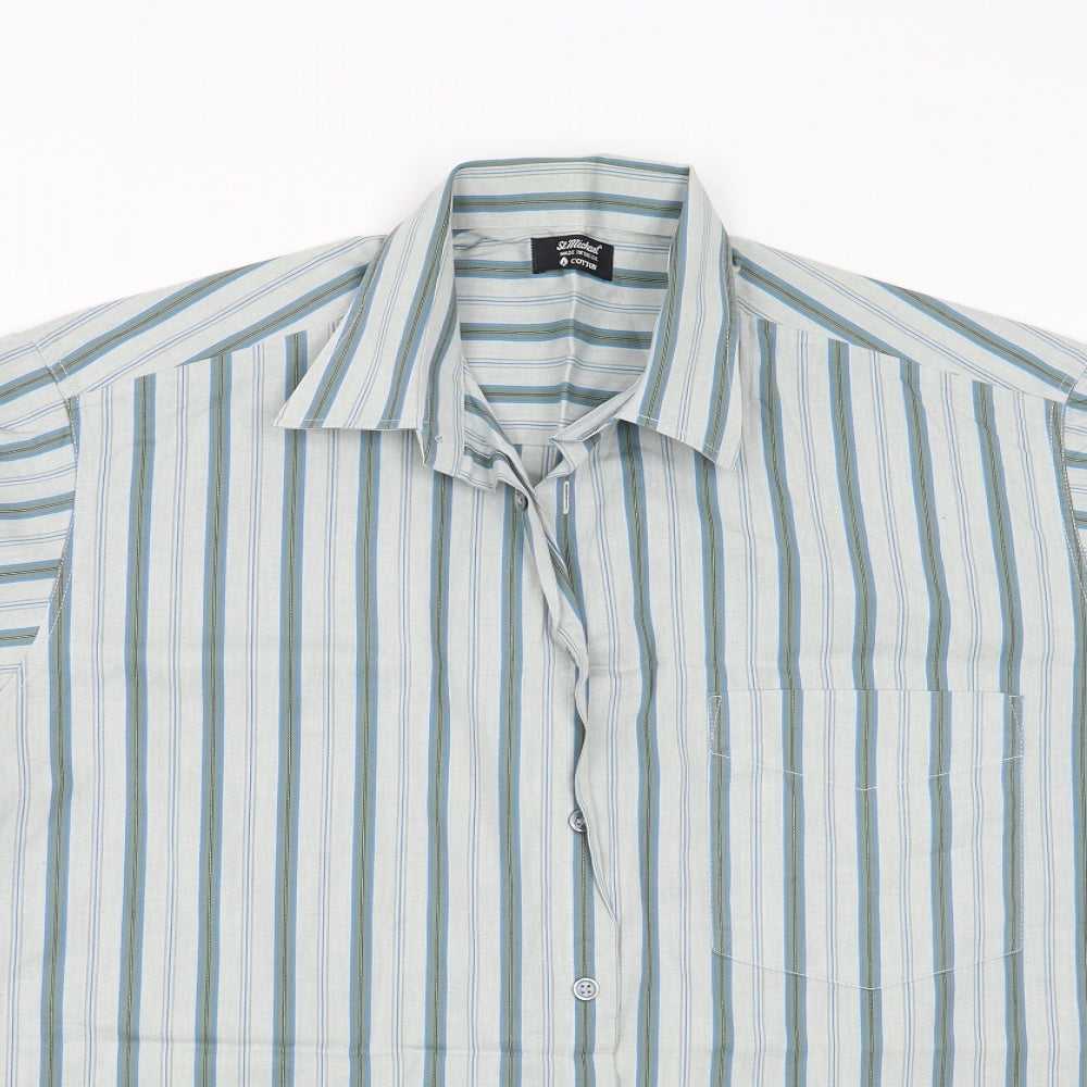 Marks and Spencer Mens Green Striped   Button-Up Size M