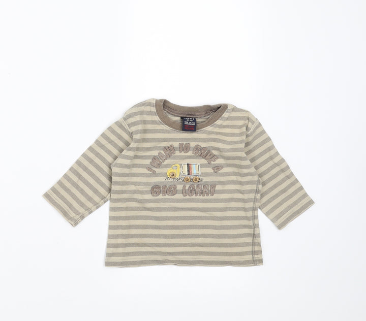 NEXT Boys Beige Striped Basic T-Shirt Size 3-6 Months - lorry