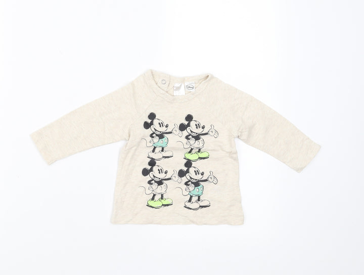 H&M Girls Beige Basic T-Shirt Size 3-6 Months - Mickey mouse