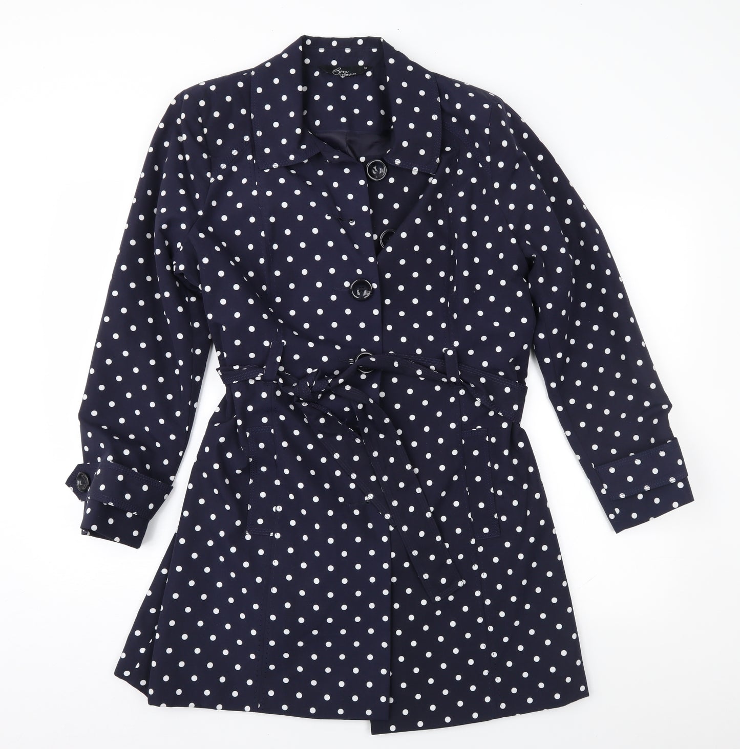 Bonmarché Womens Blue Polka Dot  Trench Coat Coat Size 14