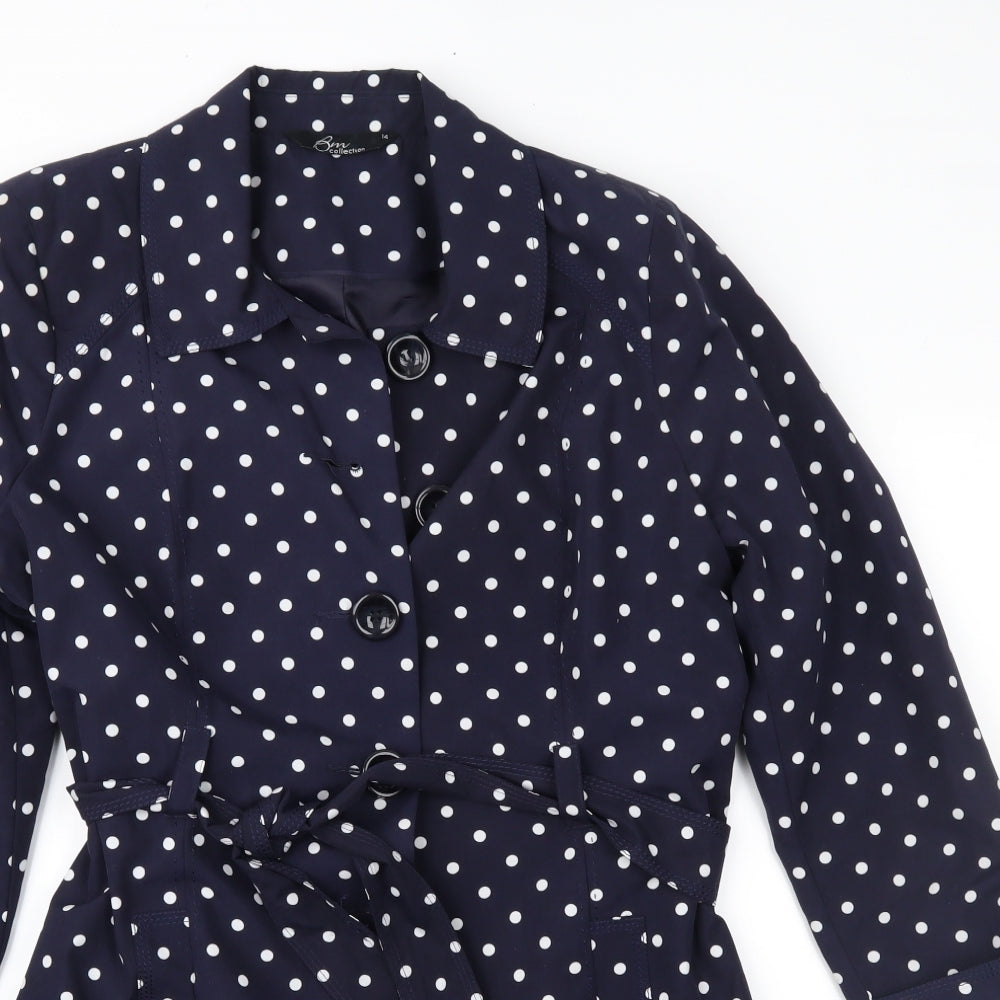 Bonmarché Womens Blue Polka Dot  Trench Coat Coat Size 14