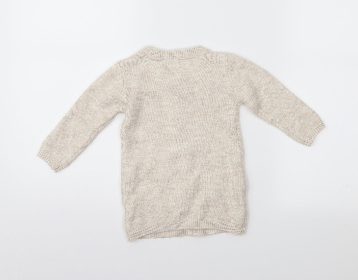 Primark Girls Beige Fair Isle Knit Jumper Dress  Size 9-12 Months  - Xmas