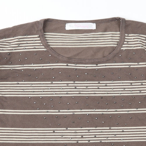 FABRIZIO GIANNI Womens Brown Striped  Pullover Jumper Size M