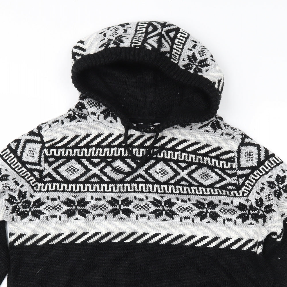 Twisted Soul Womens Black Fair Isle  Pullover Jumper Size S