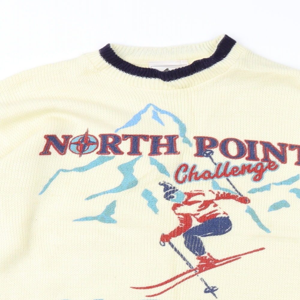 Aitch Mens Ivory Fair Isle  Pullover Jumper Size M