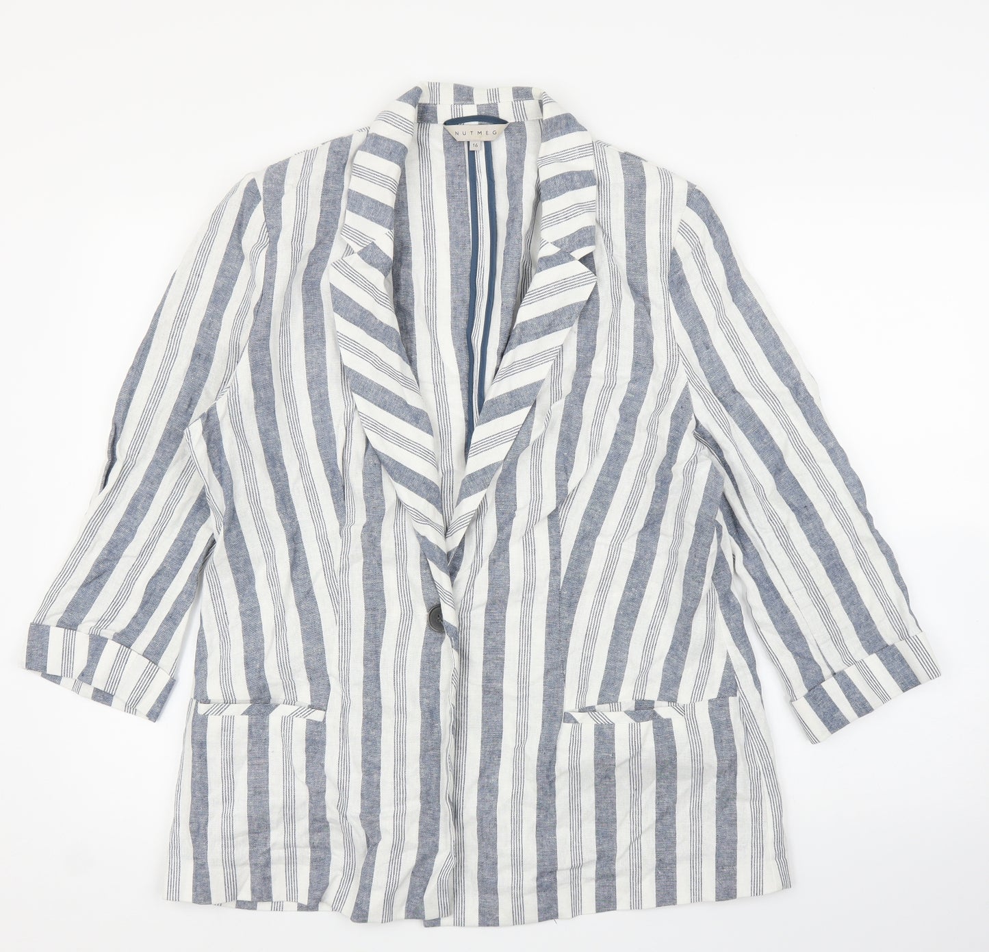 Nutmeg Womens Blue Striped  Cardigan Jumper Size 16  - Jacket