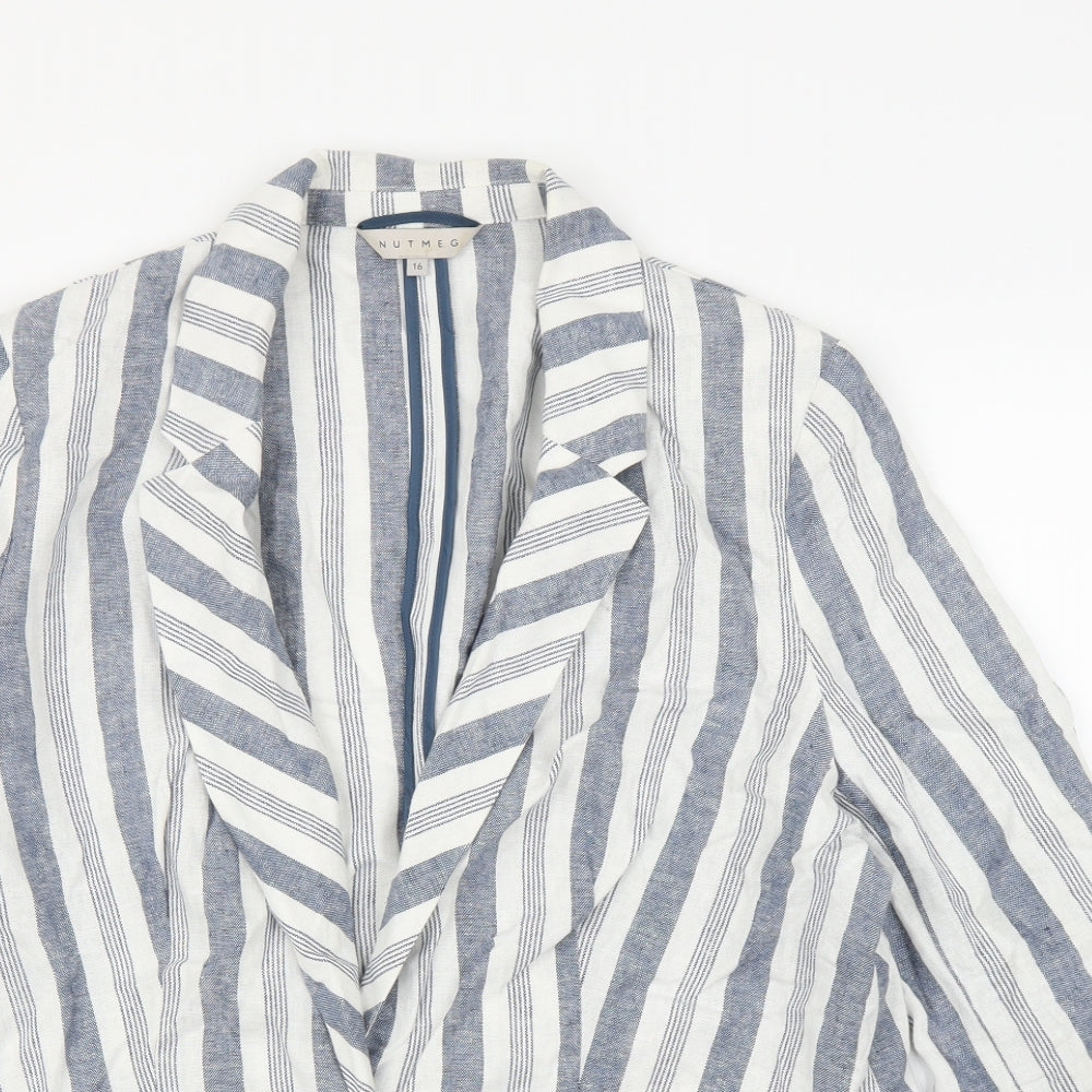 Nutmeg Womens Blue Striped  Cardigan Jumper Size 16  - Jacket