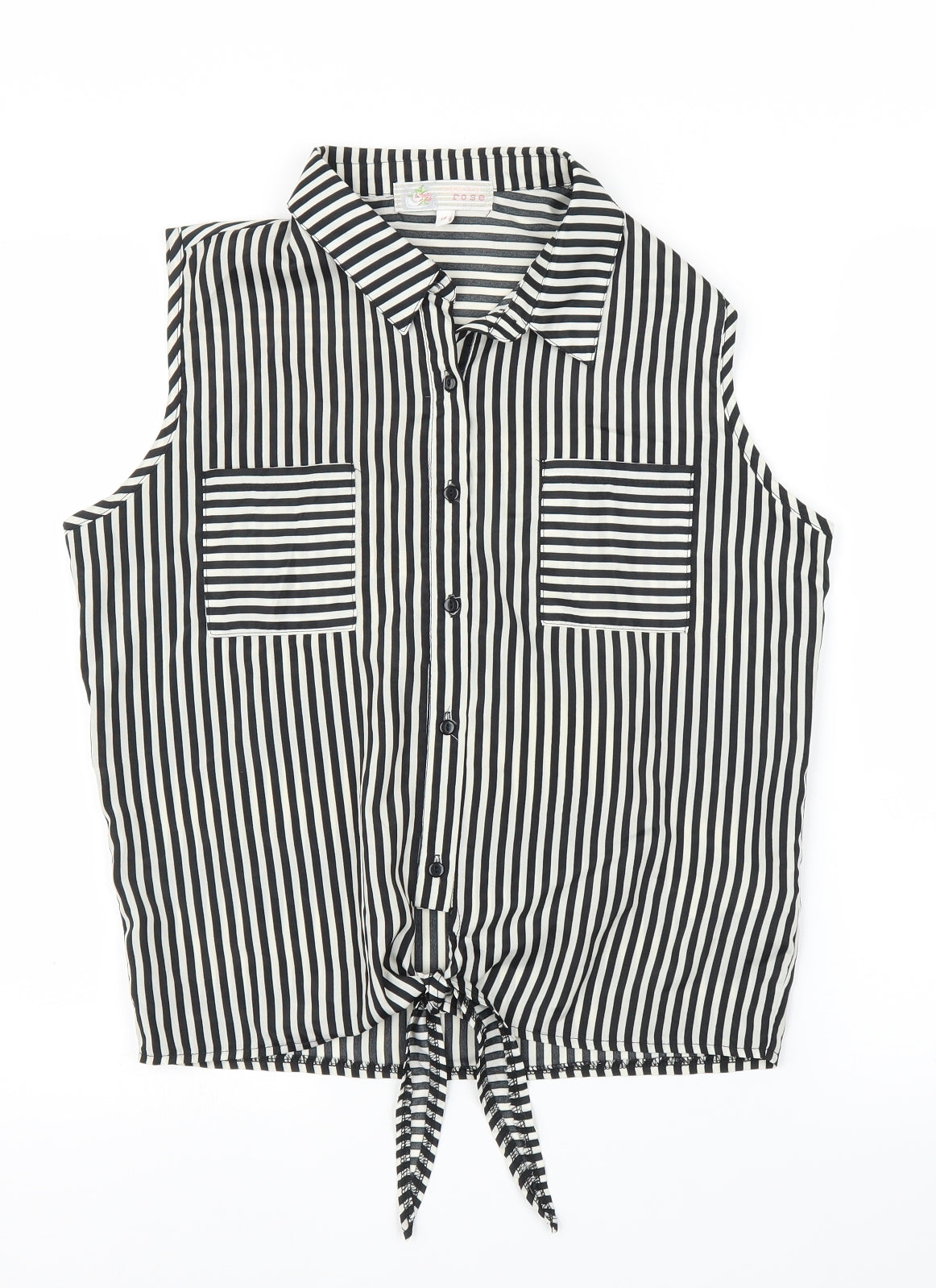 Cameo Rose Womens Black Striped  Basic Button-Up Size 14