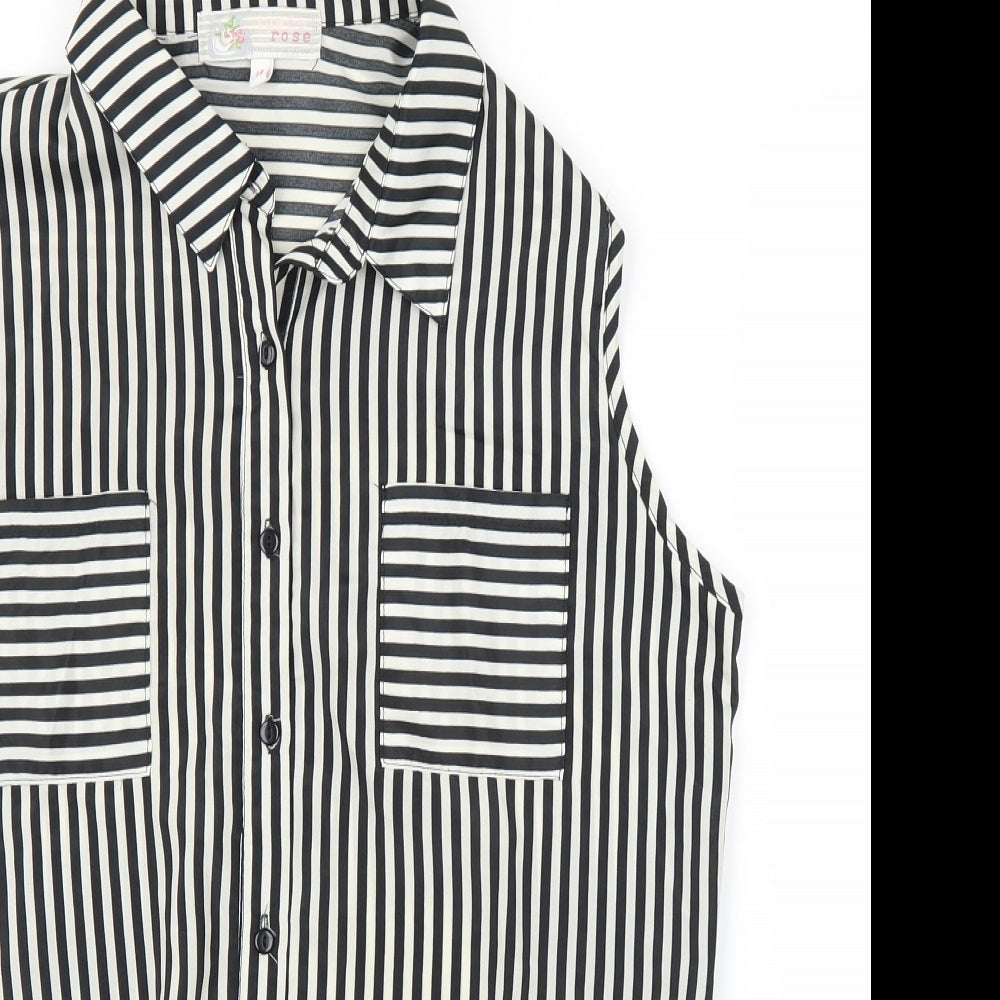Cameo Rose Womens Black Striped  Basic Button-Up Size 14