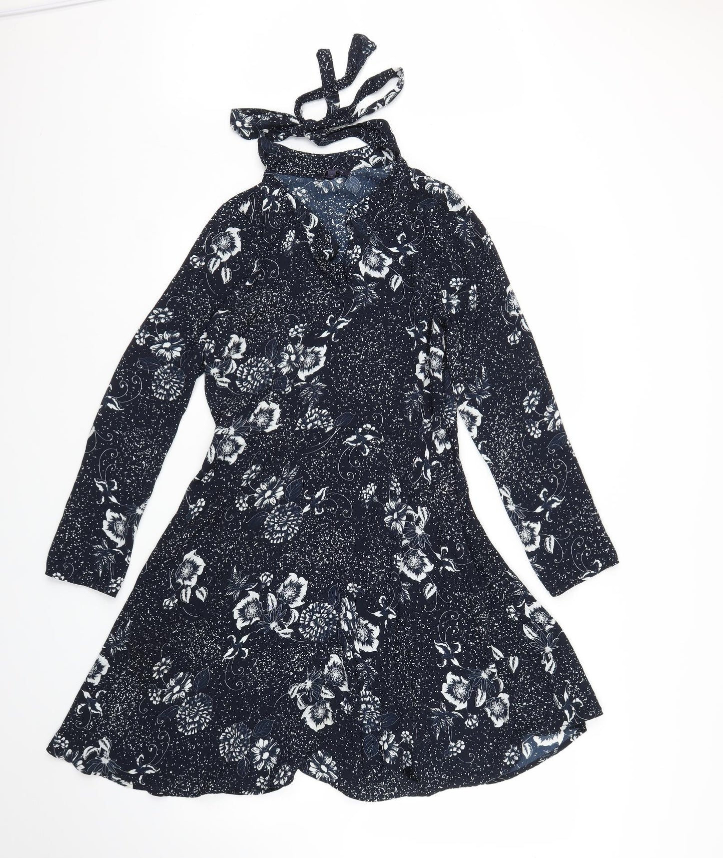 M&S Womens Blue Floral  A-Line  Size 10