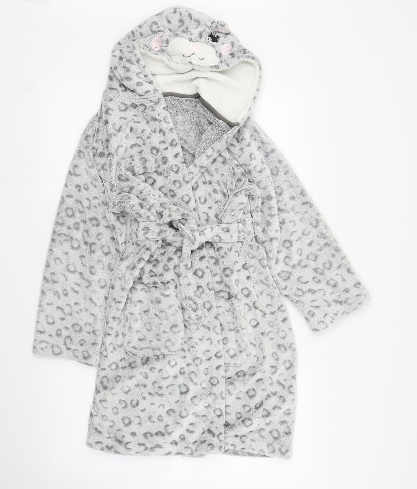 George Girls Grey Animal Print  Capri Robe Size 10-11 Years  - Leopard print