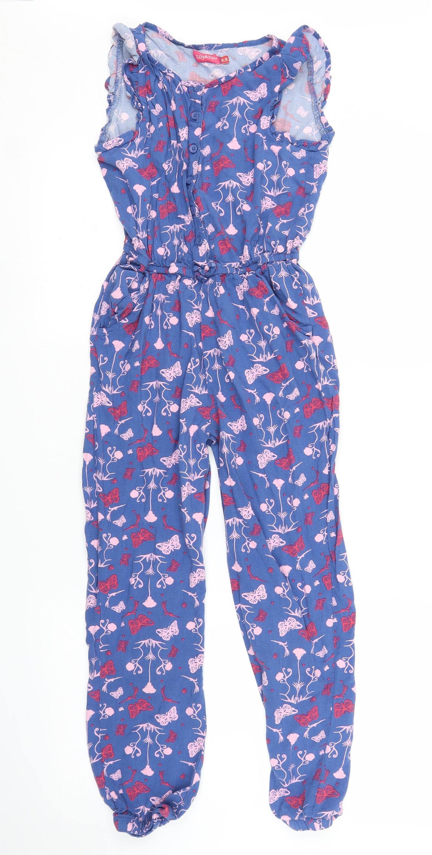 Lily & Dan  Girls Blue Floral  Jumpsuit One-Piece Size 8-9 Years
