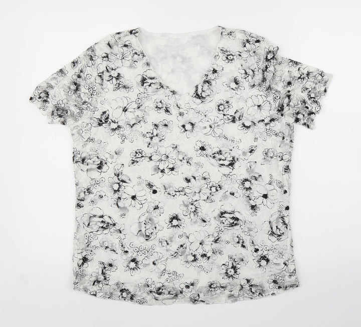 BM Womens White Floral Basic Blouse Size M