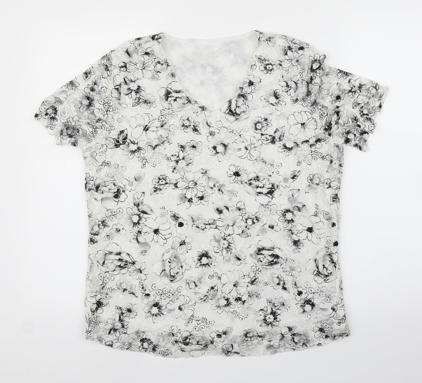 BM Womens White Floral  Basic Blouse Size M