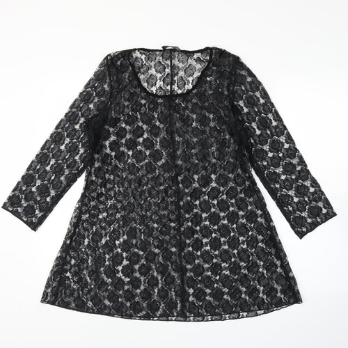 Saloos Womens Black Floral  Tunic Blouse Size M