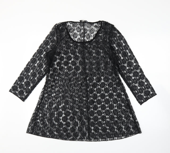 Saloos Womens Black Floral Tunic Blouse Size M