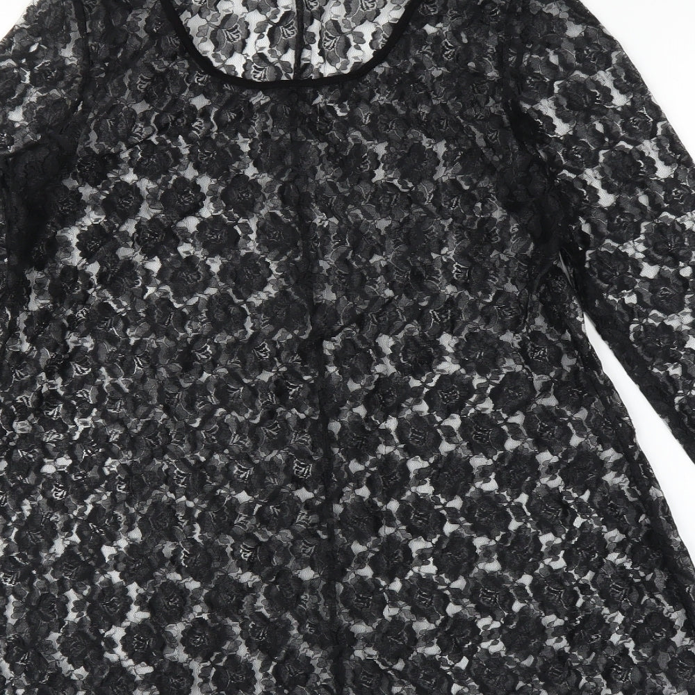 Saloos Womens Black Floral  Tunic Blouse Size M