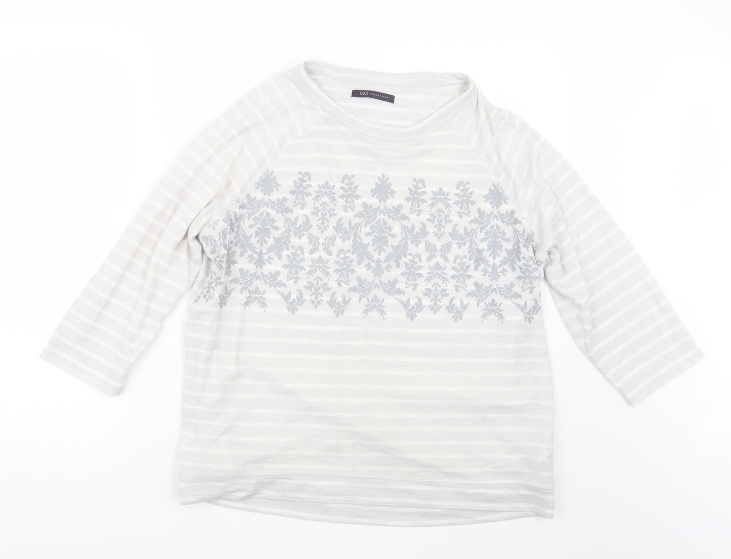 Marks and Spencer Womens Grey Striped  Basic T-Shirt Size 18