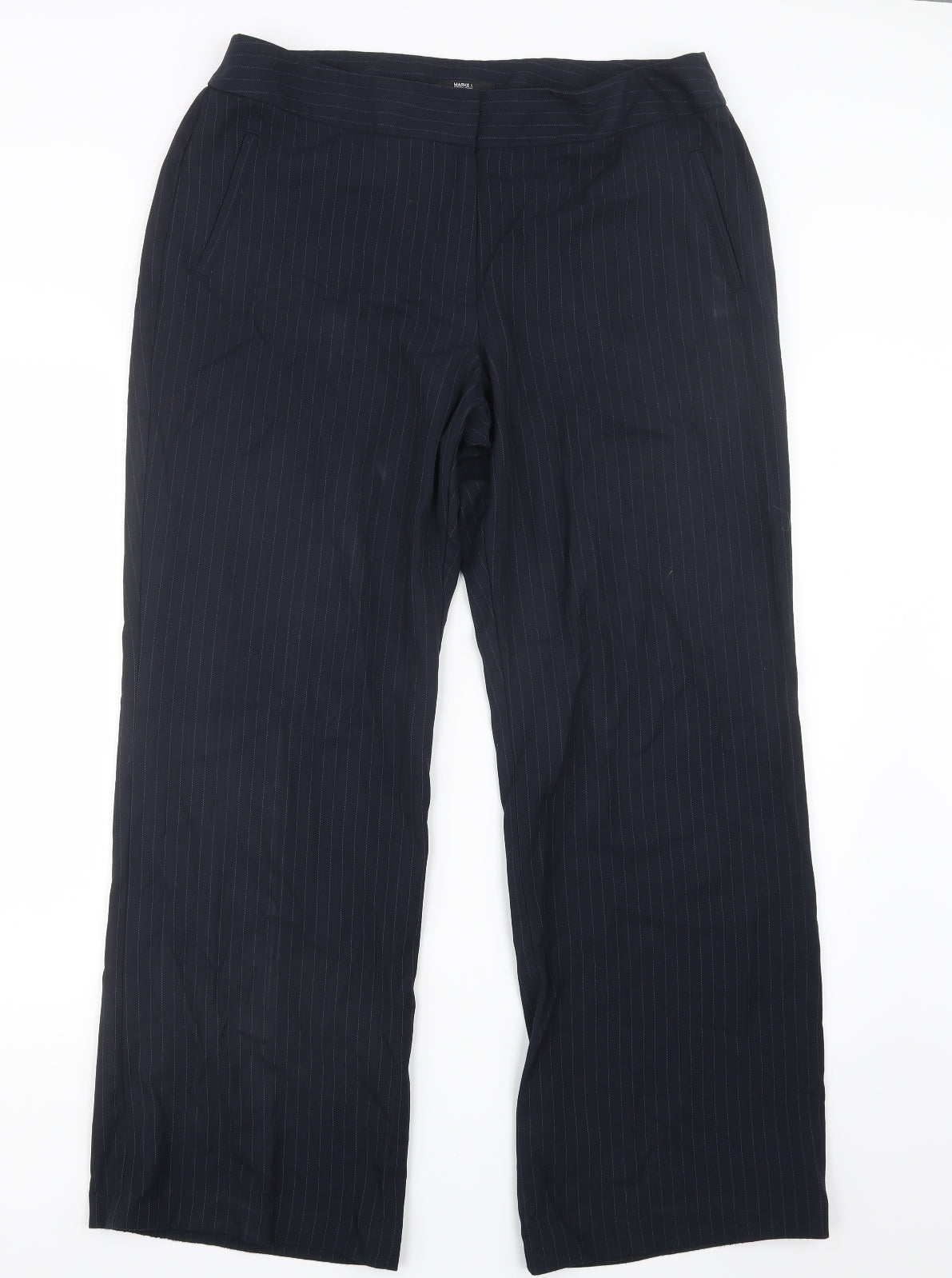 Marks and Spencer Womens Blue Striped  Trousers  Size 16 L29.5 in