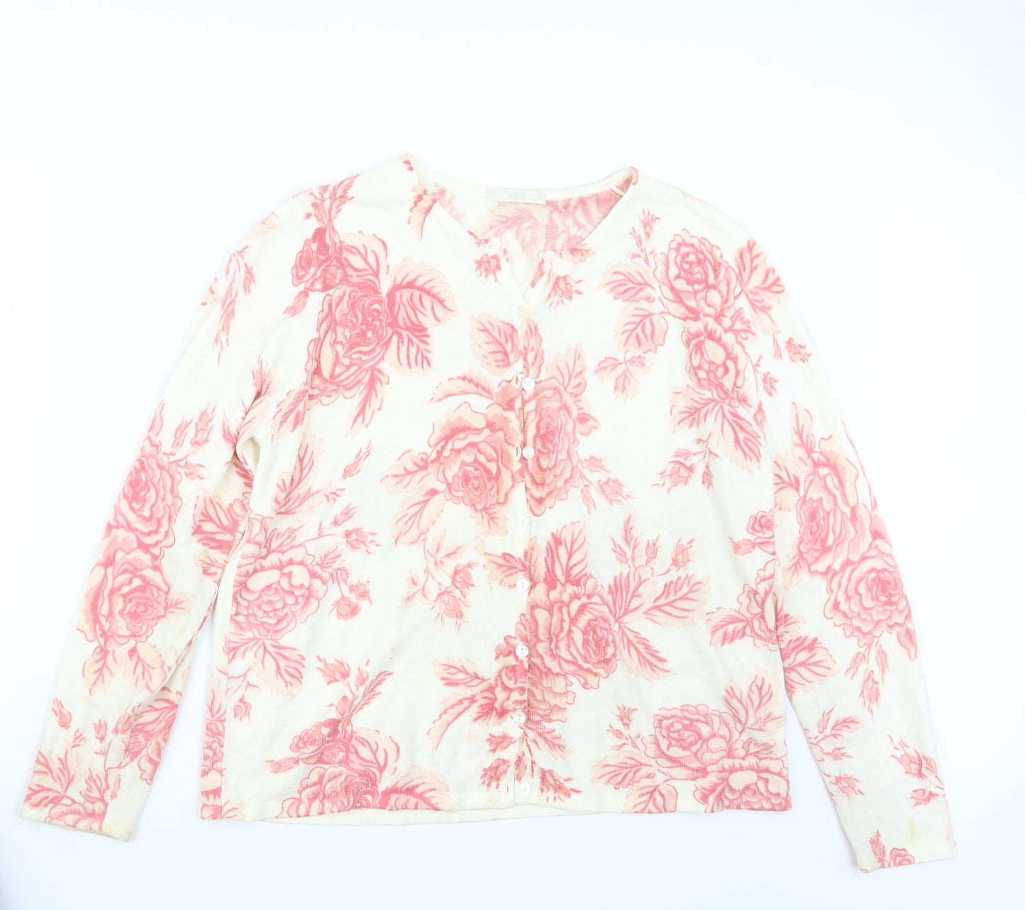 Marks and Spencer Womens Pink Geometric Knit Cardigan Jumper Size 18