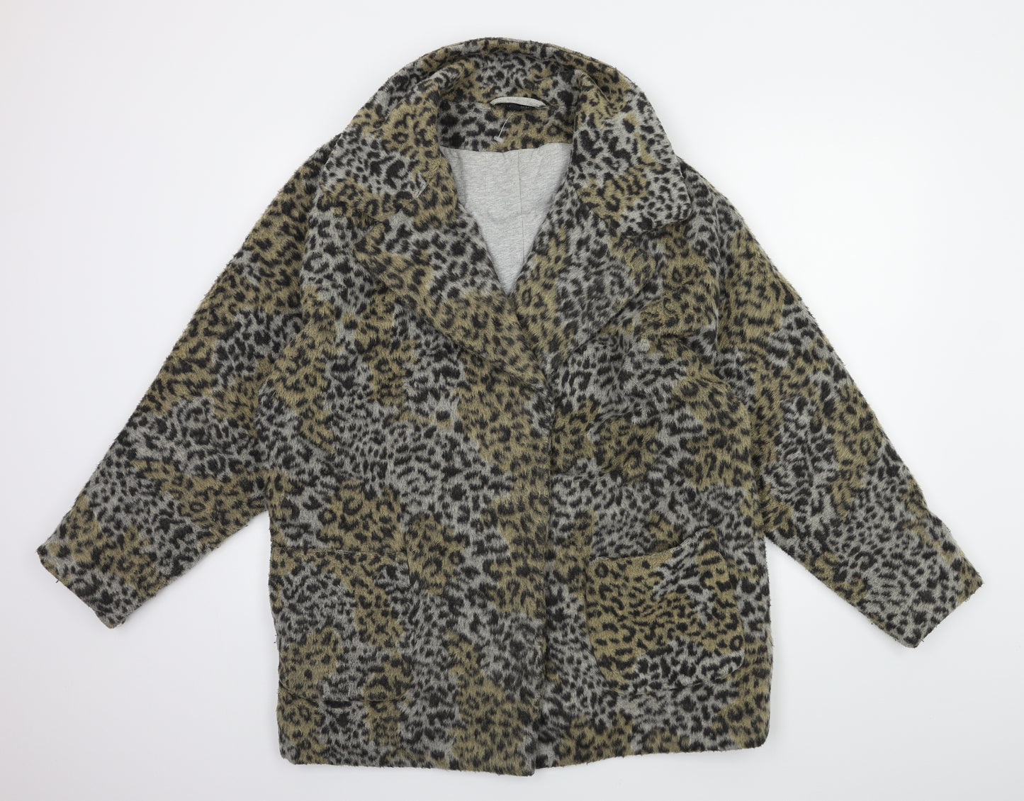 Topshop Womens Beige Animal Print  Overcoat Coat Size 10