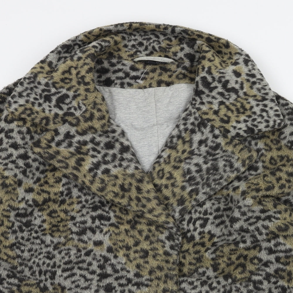 Topshop Womens Beige Animal Print  Overcoat Coat Size 10
