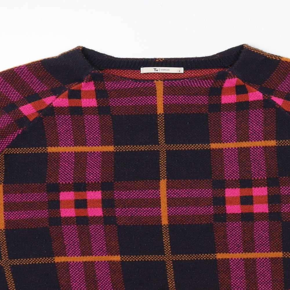 TU Womens Pink Check Knit Pullover Jumper Size 16