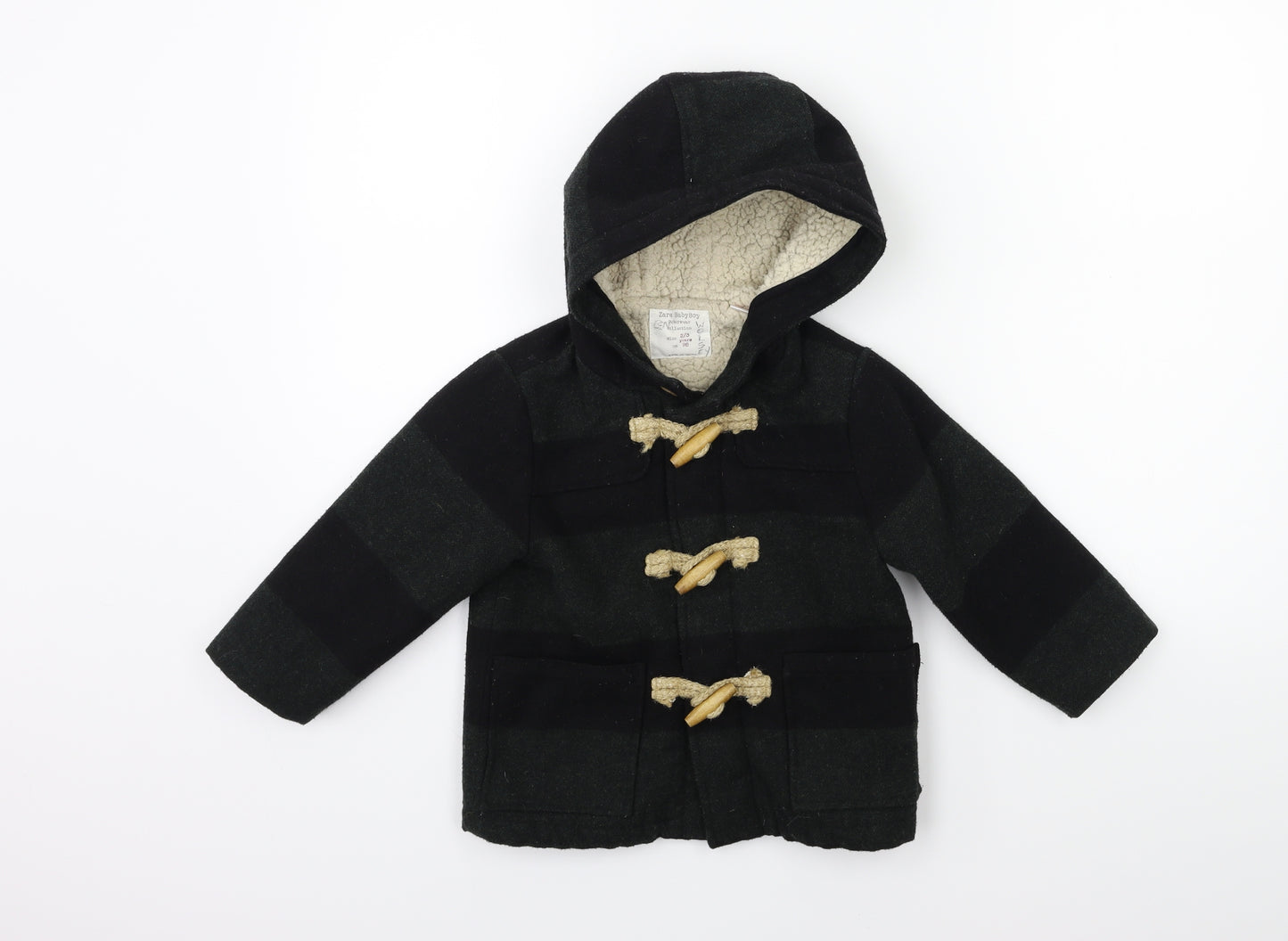 Zara Boys Green Check  Overcoat Coat Size 2-3 Years