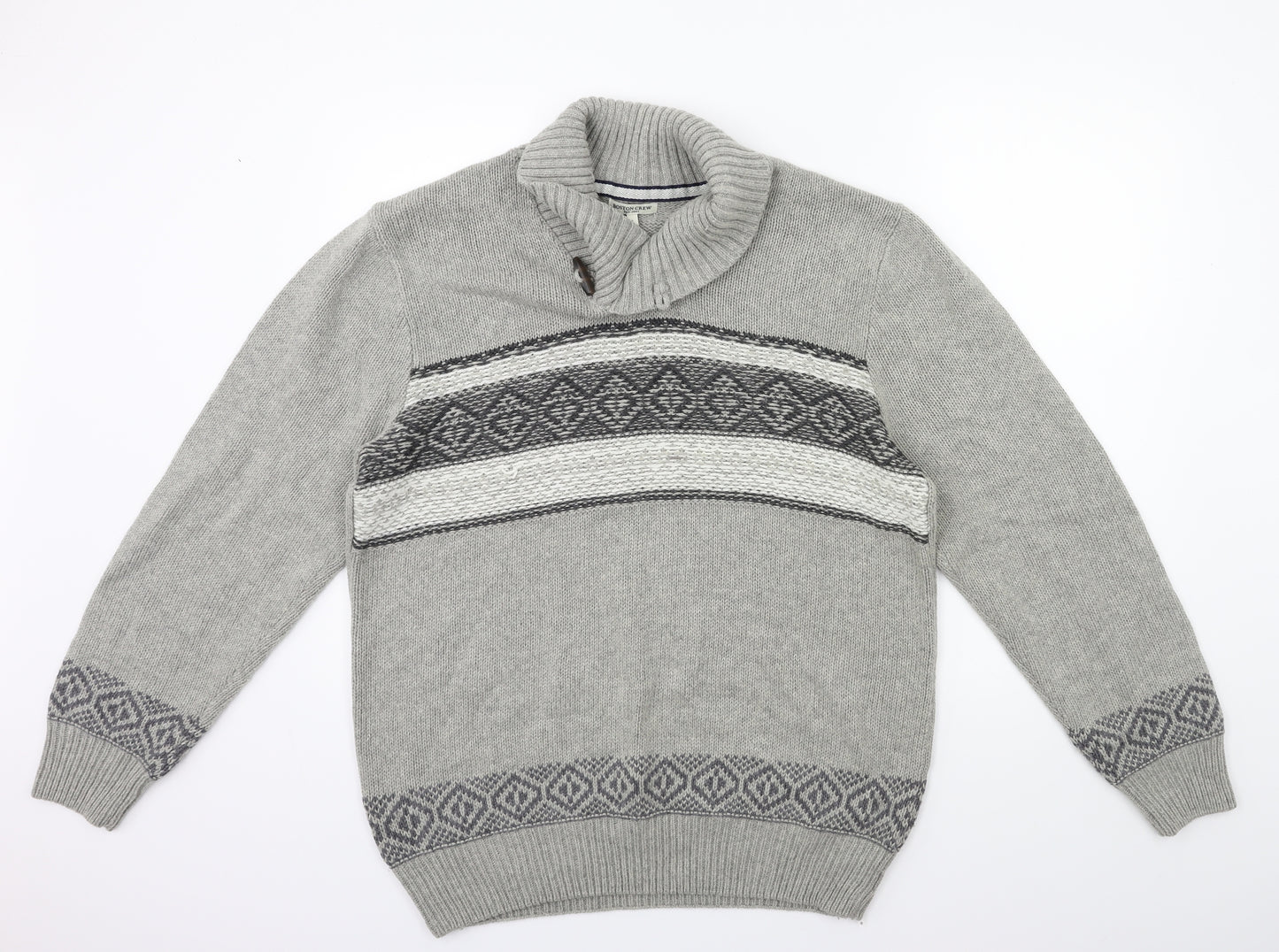 boston crew Mens Green Striped Knit Pullover Jumper Size L