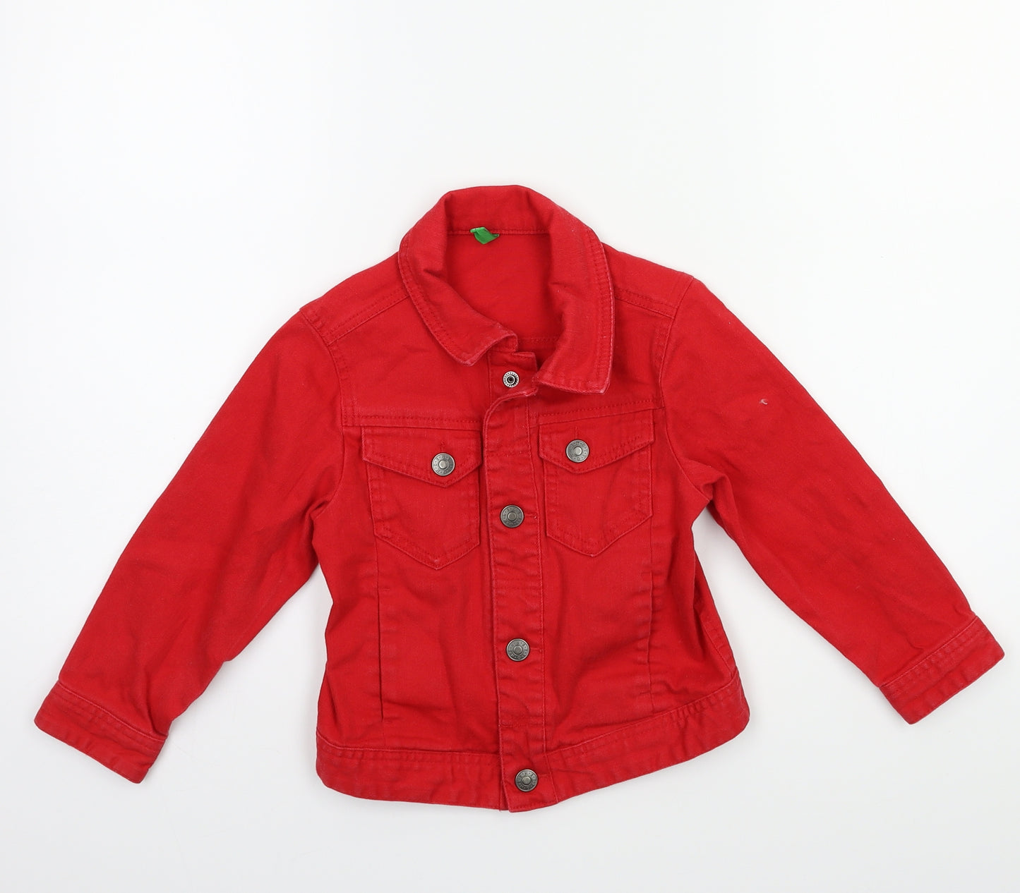 Preworn Girls Red  Denim Jacket  Size 3-4 Years