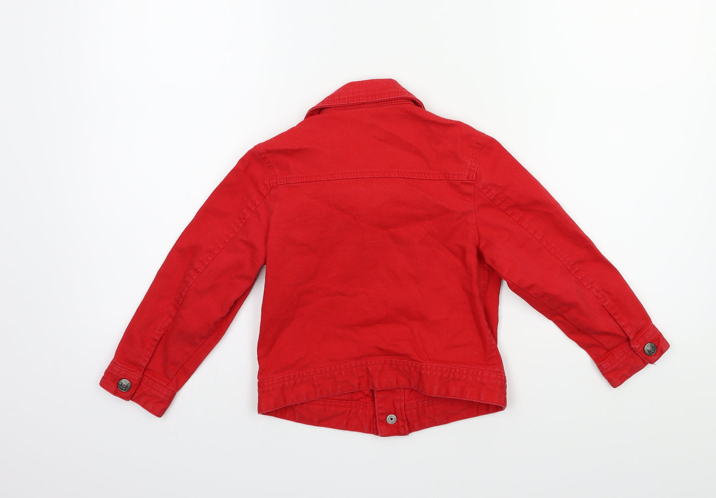 Preworn Girls Red  Denim Jacket  Size 3-4 Years