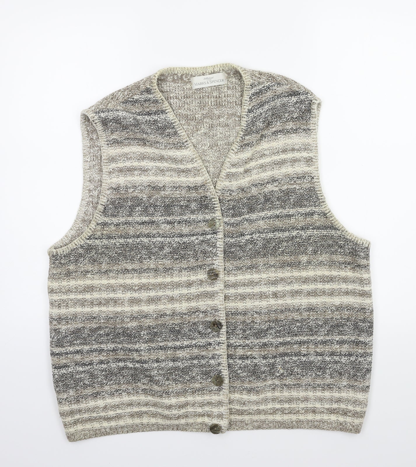 Marks and Spencer Mens Beige Striped Knit Cardigan Jumper Size M