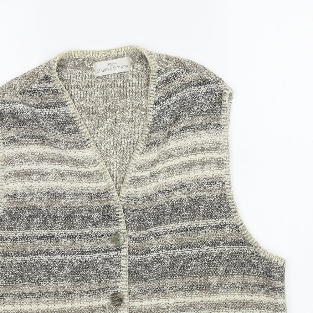 Marks and Spencer Mens Beige Striped Knit Cardigan Jumper Size M