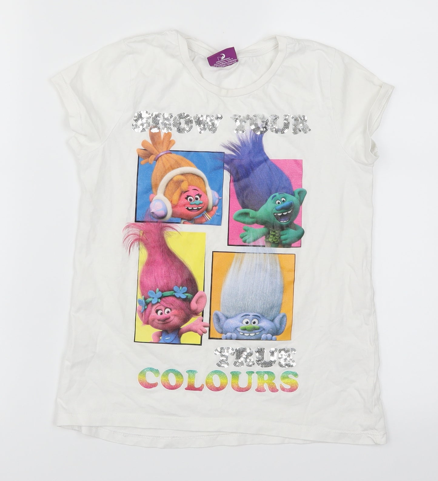 George Girls White   Basic T-Shirt Size 9-10 Years  - Show Your True Colours Trolls