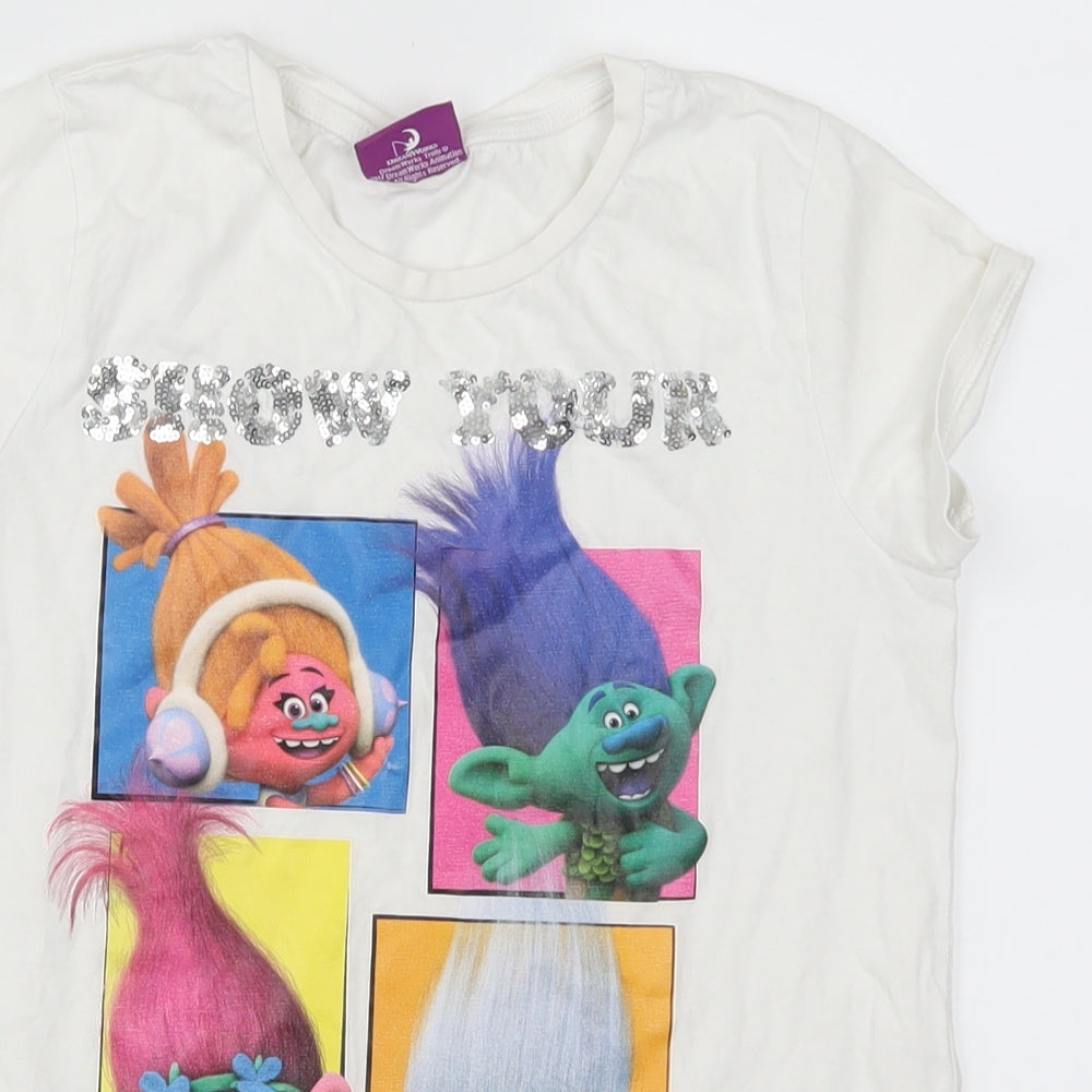 George Girls White   Basic T-Shirt Size 9-10 Years  - Show Your True Colours Trolls