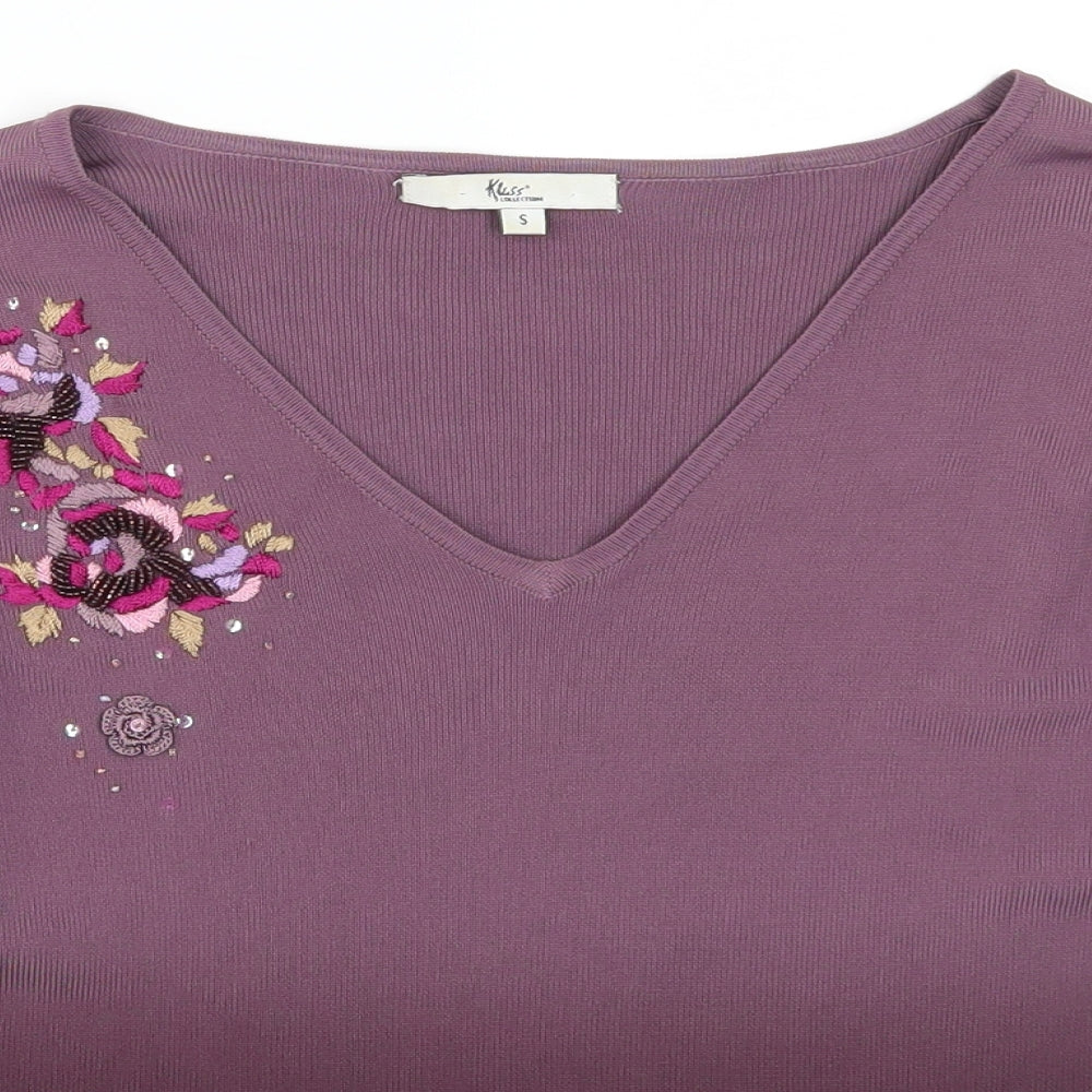 Klass Womens Purple Floral  Basic T-Shirt Size S  - Ombre