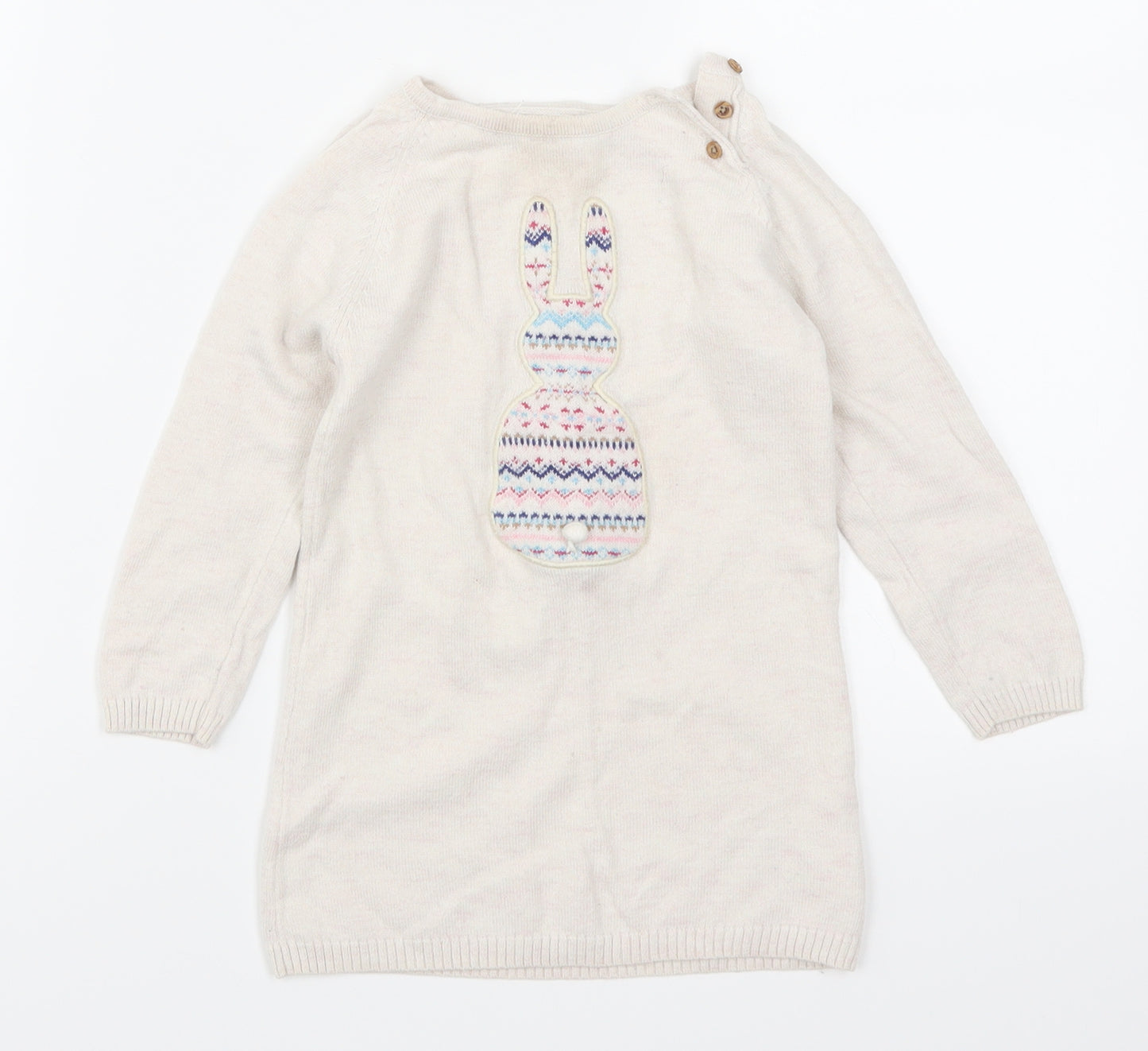 John Lewis Girls Beige   Jumper Dress  Size 12-18 Months  - Rabbit