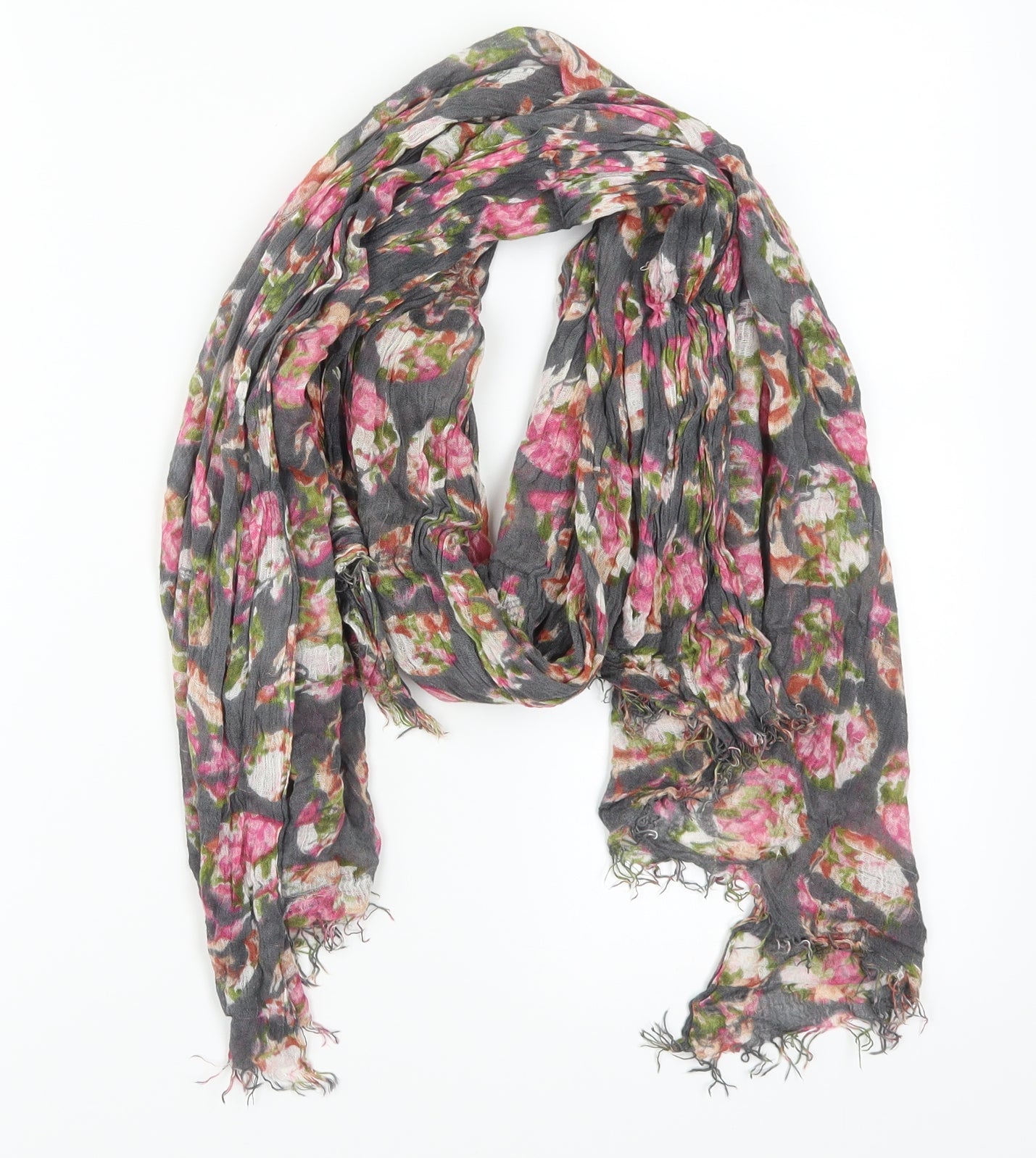 Preworn Womens Grey Floral   Scarf   - Pink Flowers