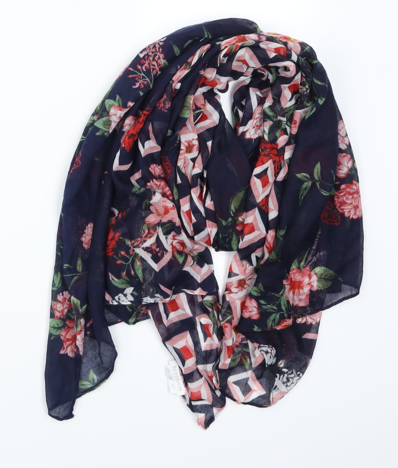 Betty & Co Womens Blue Geometric   Scarf   - Pink Flowers